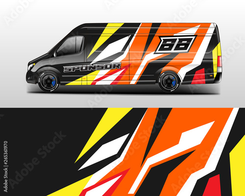 Van decal cargo and car wrap vector . Graphic abstract background livery 