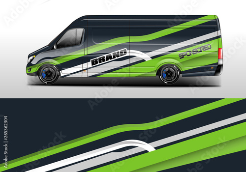 Van decal cargo and car wrap vector . Graphic abstract background livery 