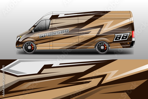 Van decal cargo and car wrap vector . Graphic abstract background livery 