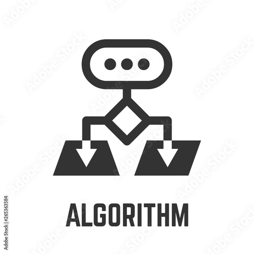 Algorithm glyph icon with flow model or workflow chart sign.