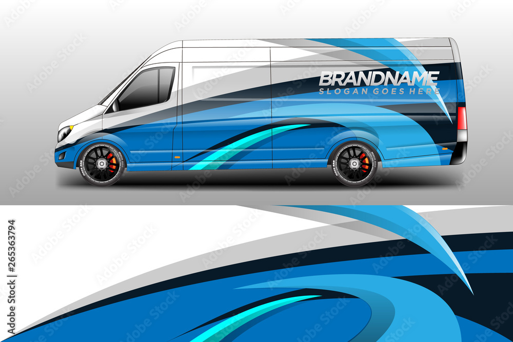 Van decal cargo and car wrap vector . Graphic abstract background livery Van decal cargo and car wrap vector . Graphic abstract background livery