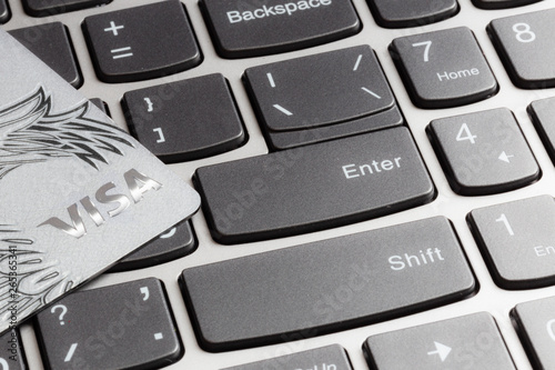 credit card on the computer keyboard. Macro