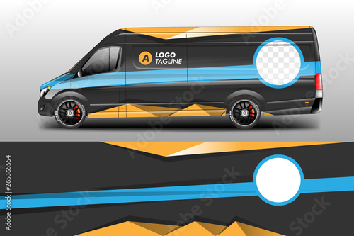 Van decal cargo and car wrap vector . Graphic abstract background livery 