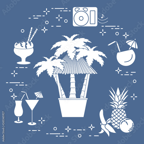 Bar on the beach, cocktails, ice cream, fruit.