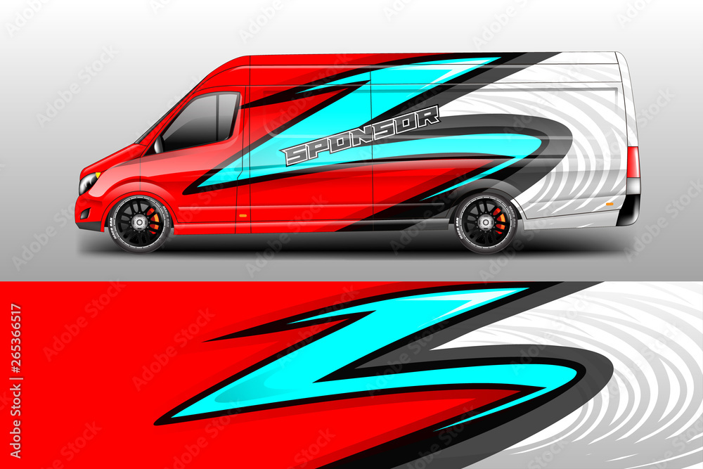 Van decal cargo and car wrap vector . Graphic abstract background livery 