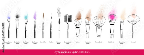 Hand drawn vector set of makeup brushes kit