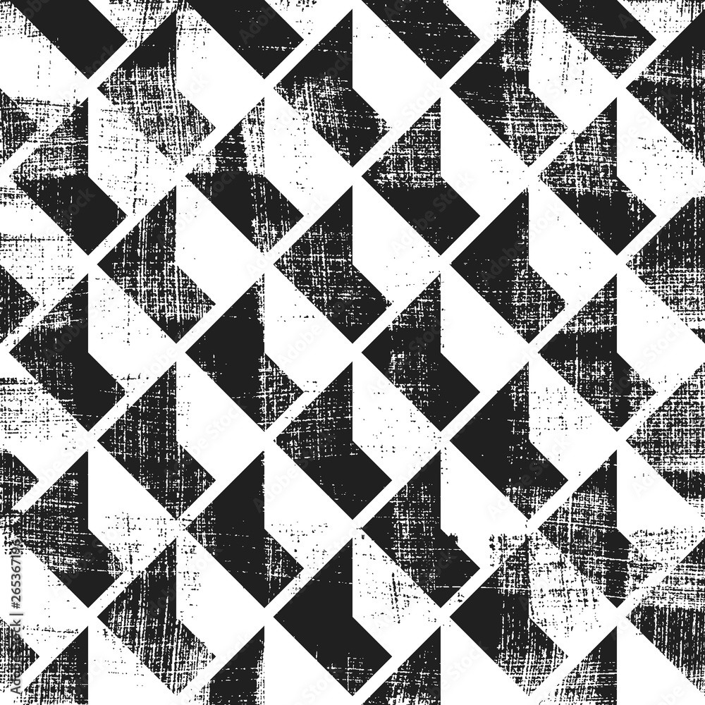 Fototapeta premium Grunge abstract isometric pattern. Square black and white backdrop.