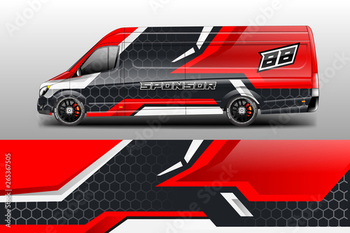 Van decal cargo and car wrap vector . Graphic abstract background livery 