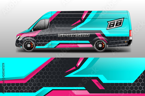 Van decal cargo and car wrap vector . Graphic abstract background livery 