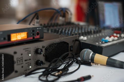 Cables connected to the DJ console