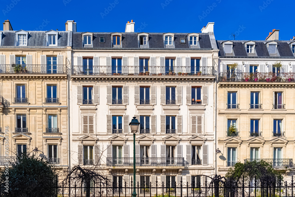 Paris, beautiful building, typical parisian facade 