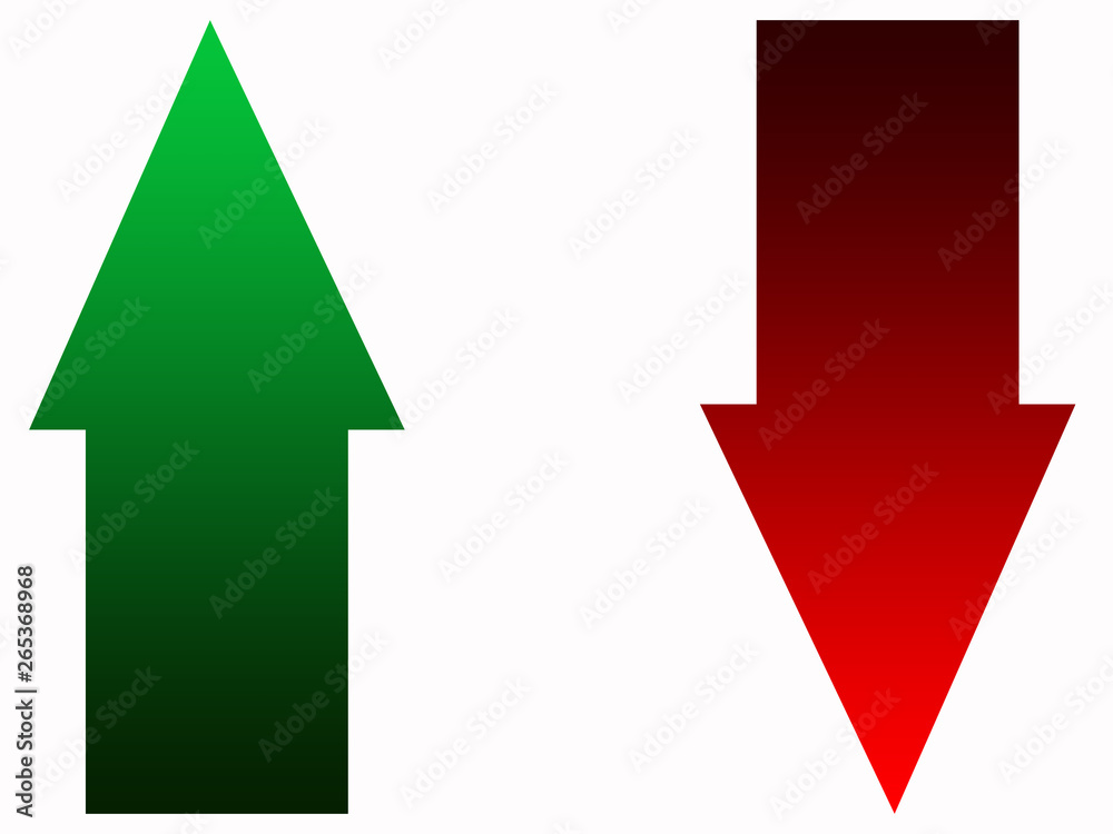green and red arrows up and down copy space on a white background green and red arrows up and down copy space on a white background