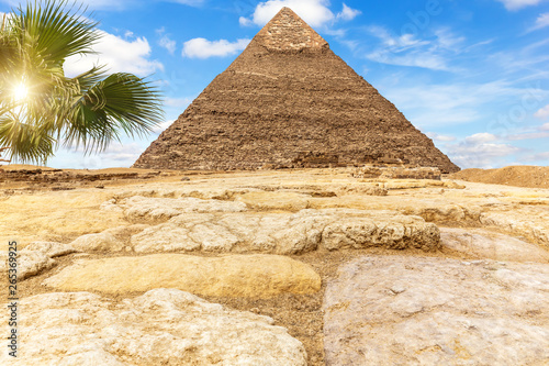 The Pyramid of Khafre Chephren in the sunny desert of Giza  Egypt