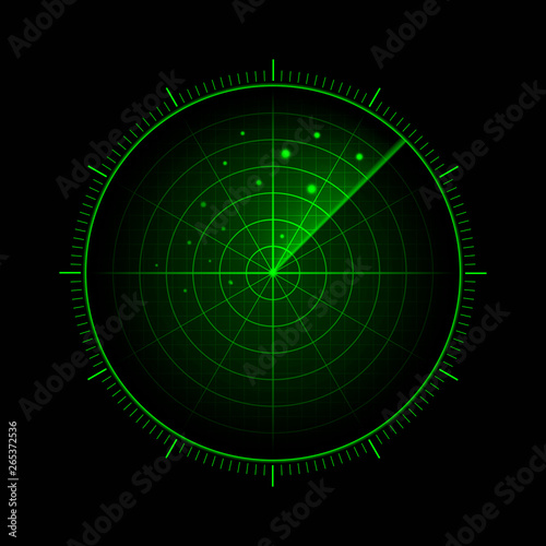 Vector green radar. HUD radar display. Military search system. Vector EPS10. photo