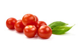 Ripe fresh cherry tomatoes, close-up, isolated on white background