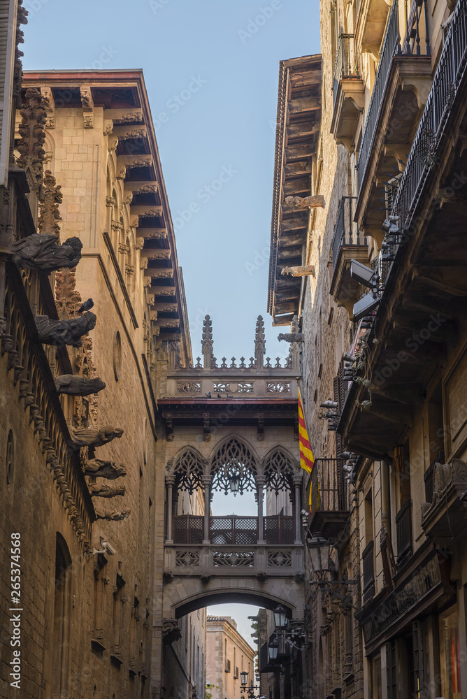 Details of old Church in the Gothic Quarter of Barcelona. It is aslo called as Barri Gotic. It is Old City of Barcelona.