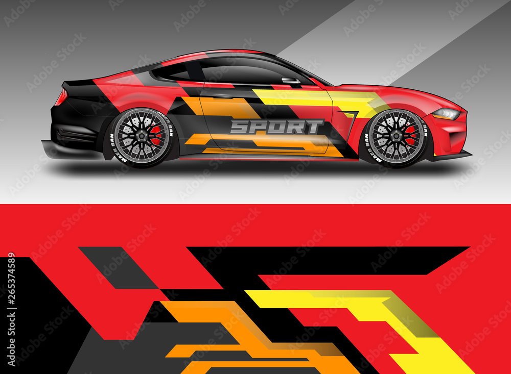 Sport Car decal wrap design vector. Graphic abstract stripe racing background kit designs for vehicle, race car, rally, adventure and livery. Eps 10