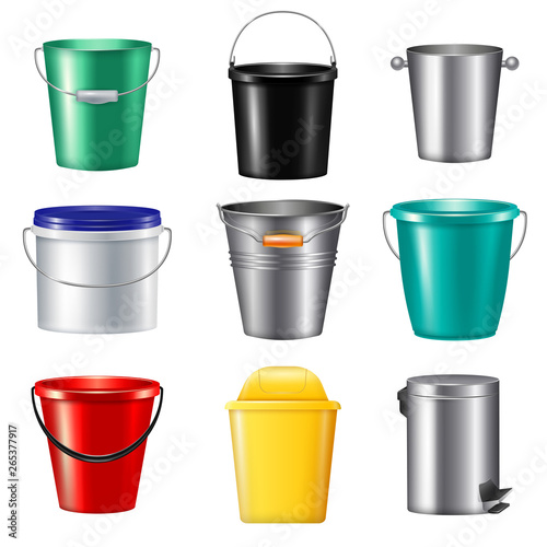 Realistic Buckets Icon Set