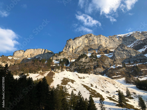 Alpine peaks Bogartenfirst and Schafberg in the Alpstein mountain range and in the Appenzellerland region - Canton of Appenzell Innerrhoden (AI), Switzerland photo