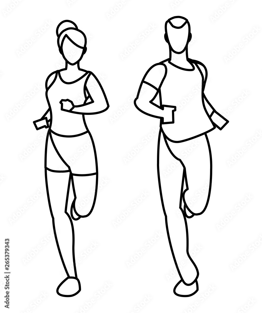 athletics couple running characters athletics couple running characters