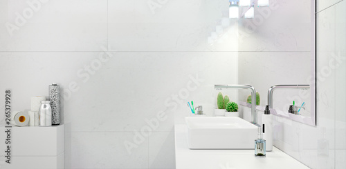 Modern  bright Bathroom interior 3d rendering