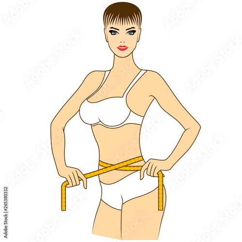 Beautiful lady measuring the size of her waist