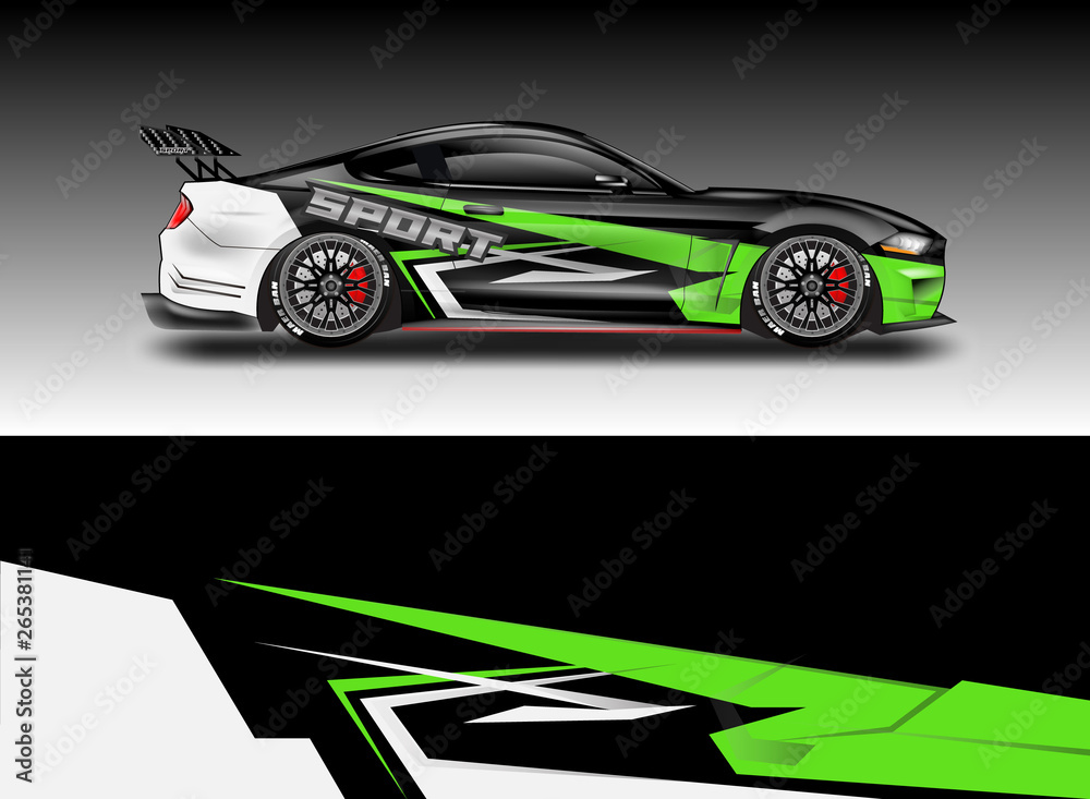 Naklejka premium Livery decal car vector , supercar, rally, drift . Graphic abstract stripe racing background . File ready to print and editable .