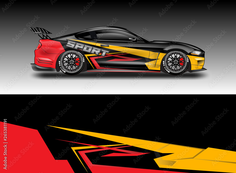 Livery decal car vector , supercar, rally, drift . Graphic abstract stripe racing background . File ready to print and editable .