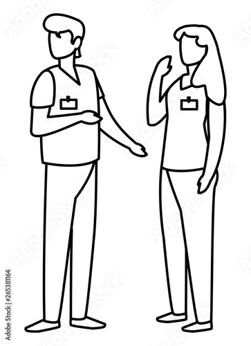couple medicine workers with uniform characters