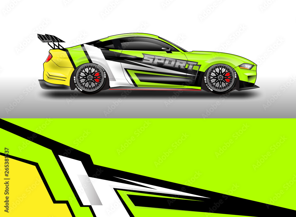 Livery decal car vector , supercar, rally, drift . Graphic abstract stripe racing background . File ready to print and editable .