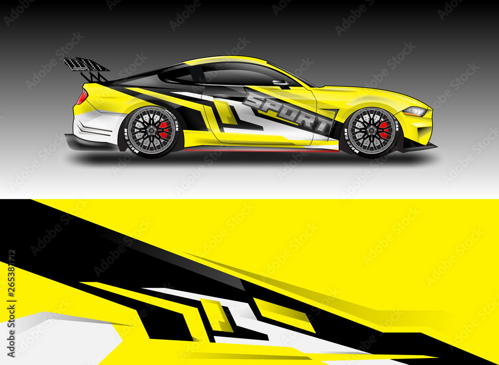 Fototapeta premium Livery decal car vector , supercar, rally, drift . Graphic abstract stripe racing background . File ready to print and editable .