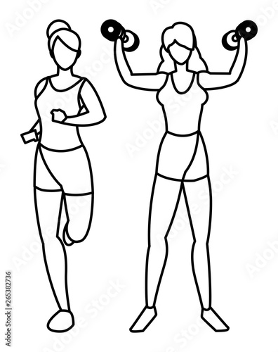 athletic women running and weight lifting