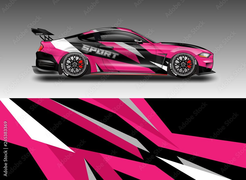 Livery decal car vector , supercar, rally, drift . Graphic abstract stripe racing background . File ready to print and editable . Livery decal car vector , supercar, rally, drift . Graphic abstract stripe racing background . File ready to print and editable .