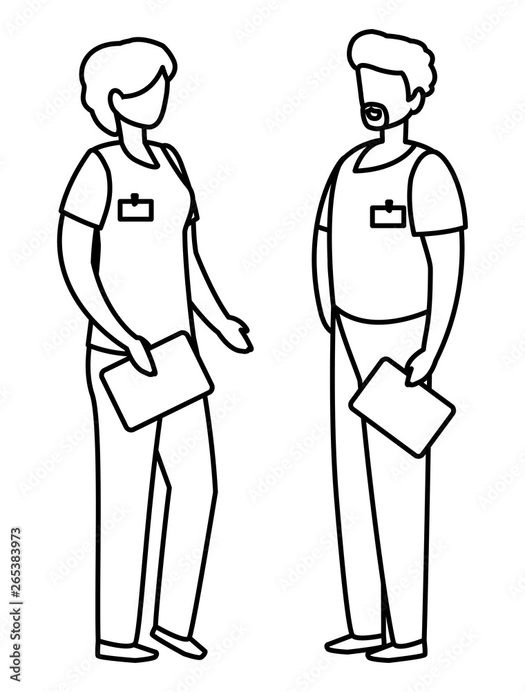 couple medicine workers with uniform characters couple medicine workers with uniform characters