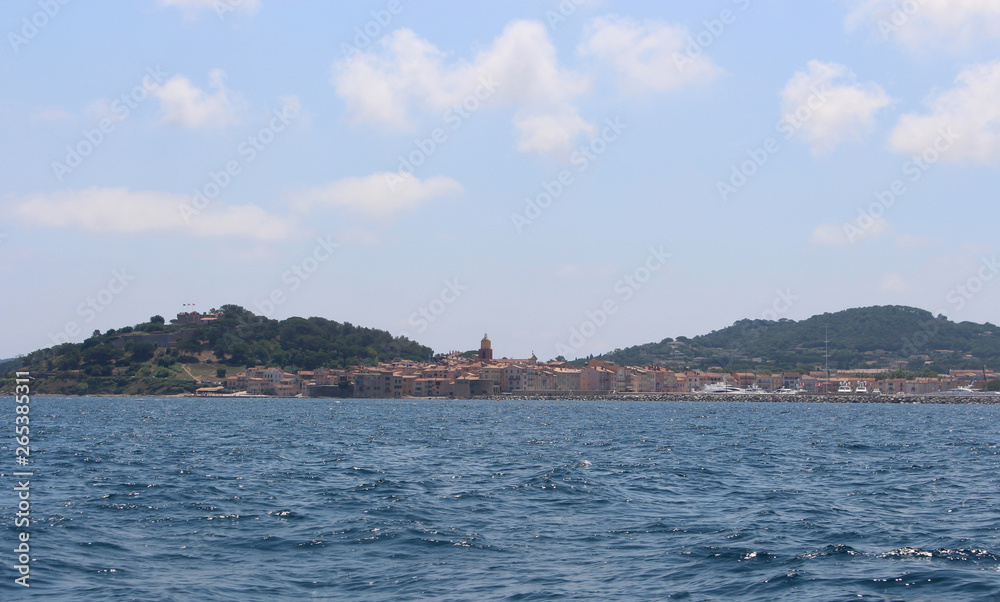 View of Saint-Tropez, the Gulf and Maritime History Museum from the sea. Saint-Tropez, Provence-Alpes-Côte d'Azur, southeastern France.