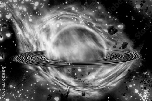 Fototapeta Naklejka Na Ścianę i Meble -  Planet Explosion. Apocalypse. End of The Time. Science fiction art. Beauty of deep space. black and white image