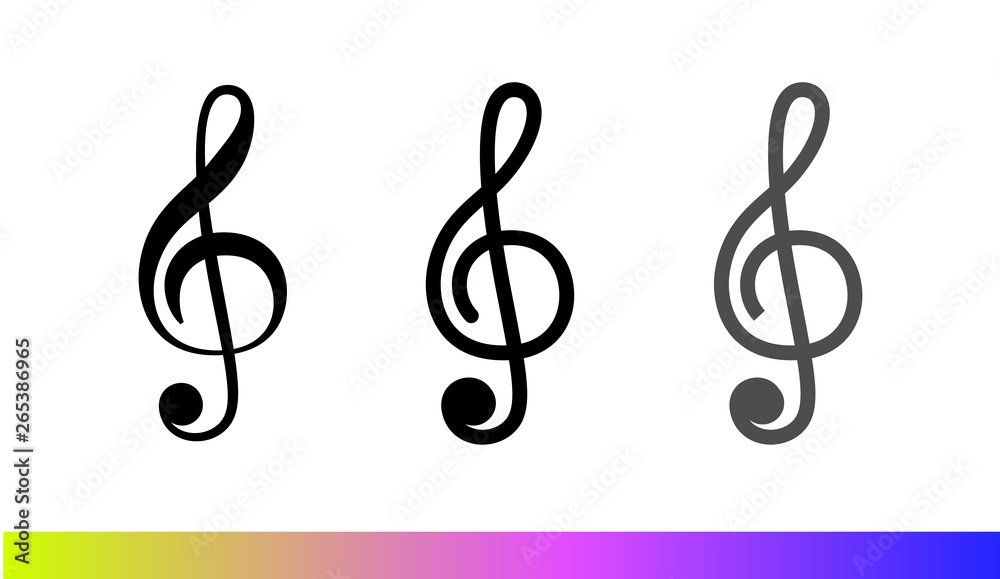 Treble clef musical key vector icon set. Isolated on white background Treble clef musical key vector icon set. Isolated on white background