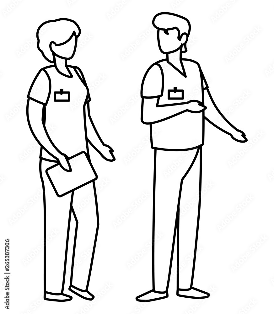 couple medicine workers with uniform characters couple medicine workers with uniform characters