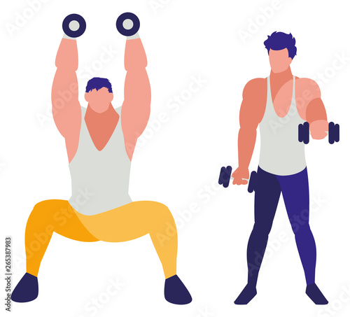 athletic men weight lifting characters