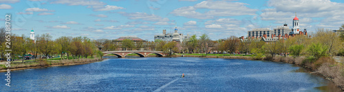 Panoramic View of Charles River and Red, Green and Blue Domes of Harvard University Buildings photo