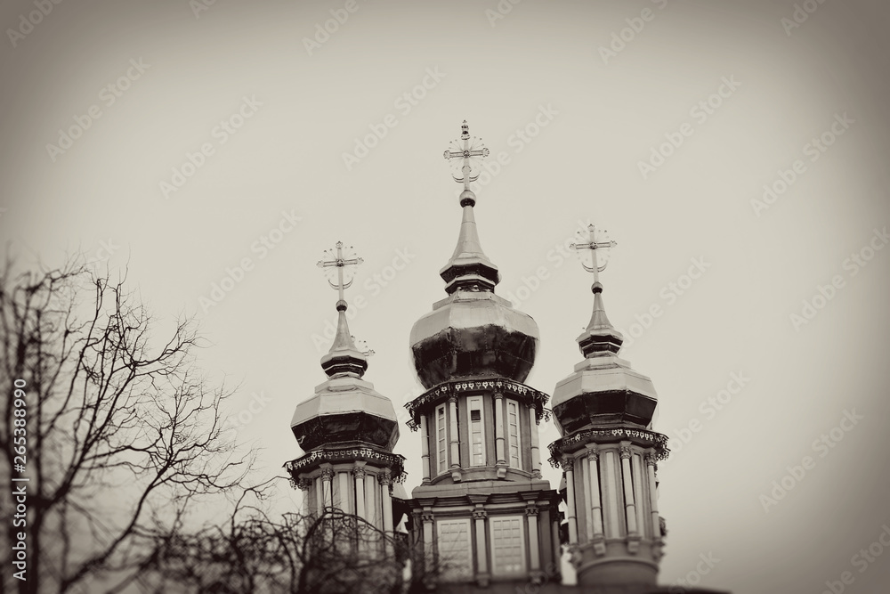 Trinity Sergius Lavra, Russia. Sepia photo.