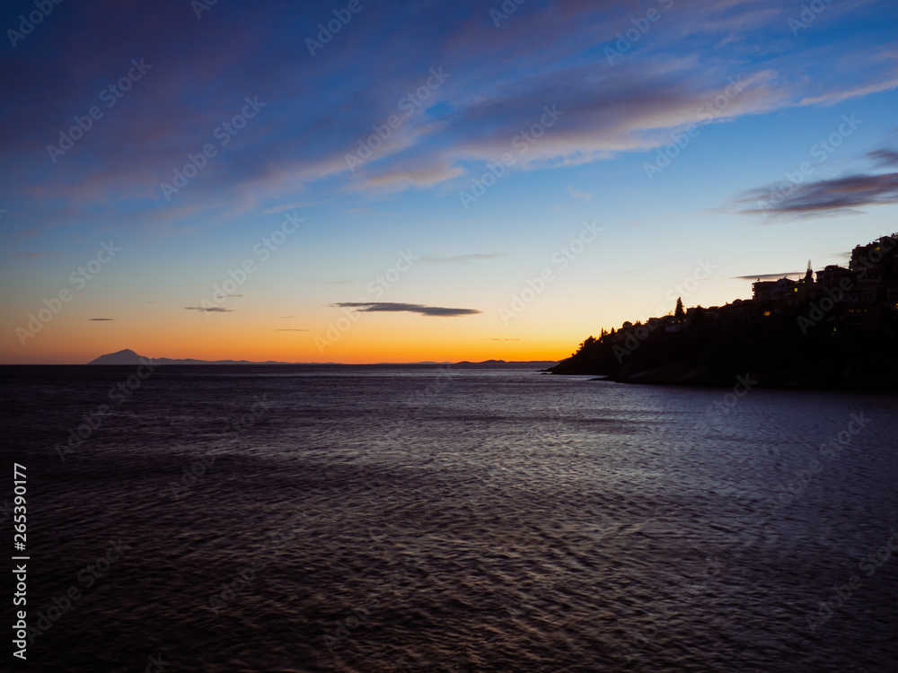 Beautiful sunset near the city of Kavala, Greece