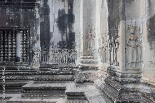 Bas relief sculptures in the amazing Angkor Wat temple, Siem Reap, Cambodia