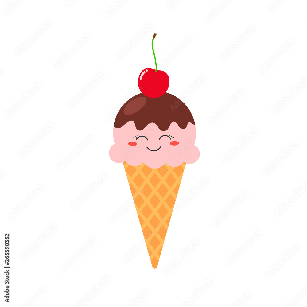 Cute ice cream with cherry