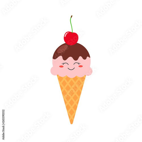 Cute ice cream with cherry