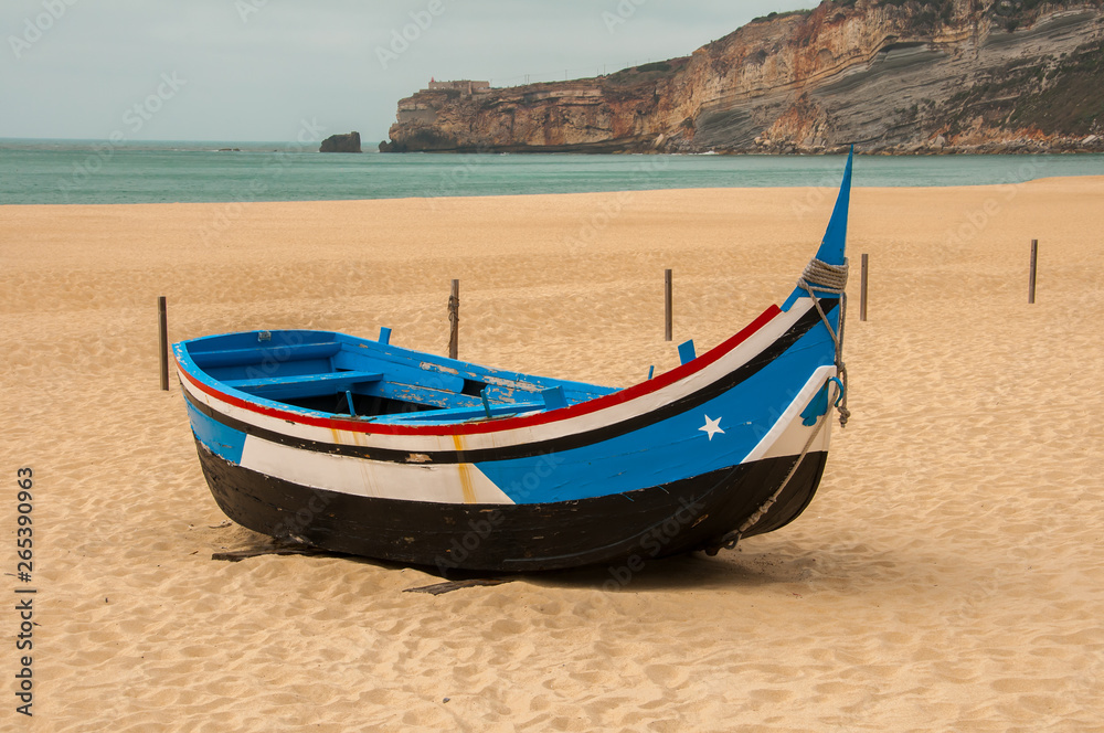 Landscape of the beautiful beach of Nazareth, Portugal