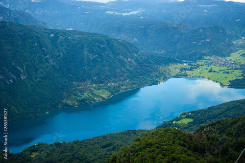 View of Bohinj lake from Vogel cable car, Triglav National park, Slovenia © Tomtsya