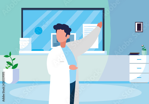 male medicine worker with uniform in clinic reception