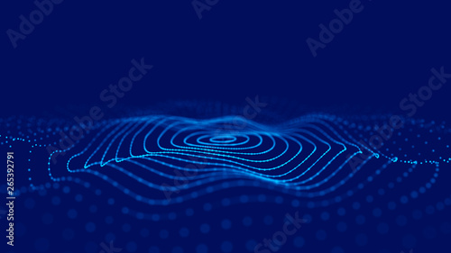 Wave 3d. Wave of particles. 3D glowing abstract digital particles background. Data technology illustration. Big data visualization. 3d rendering.