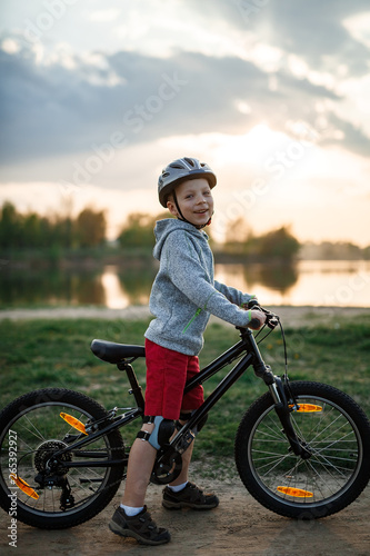 Family bike ride at sunrise